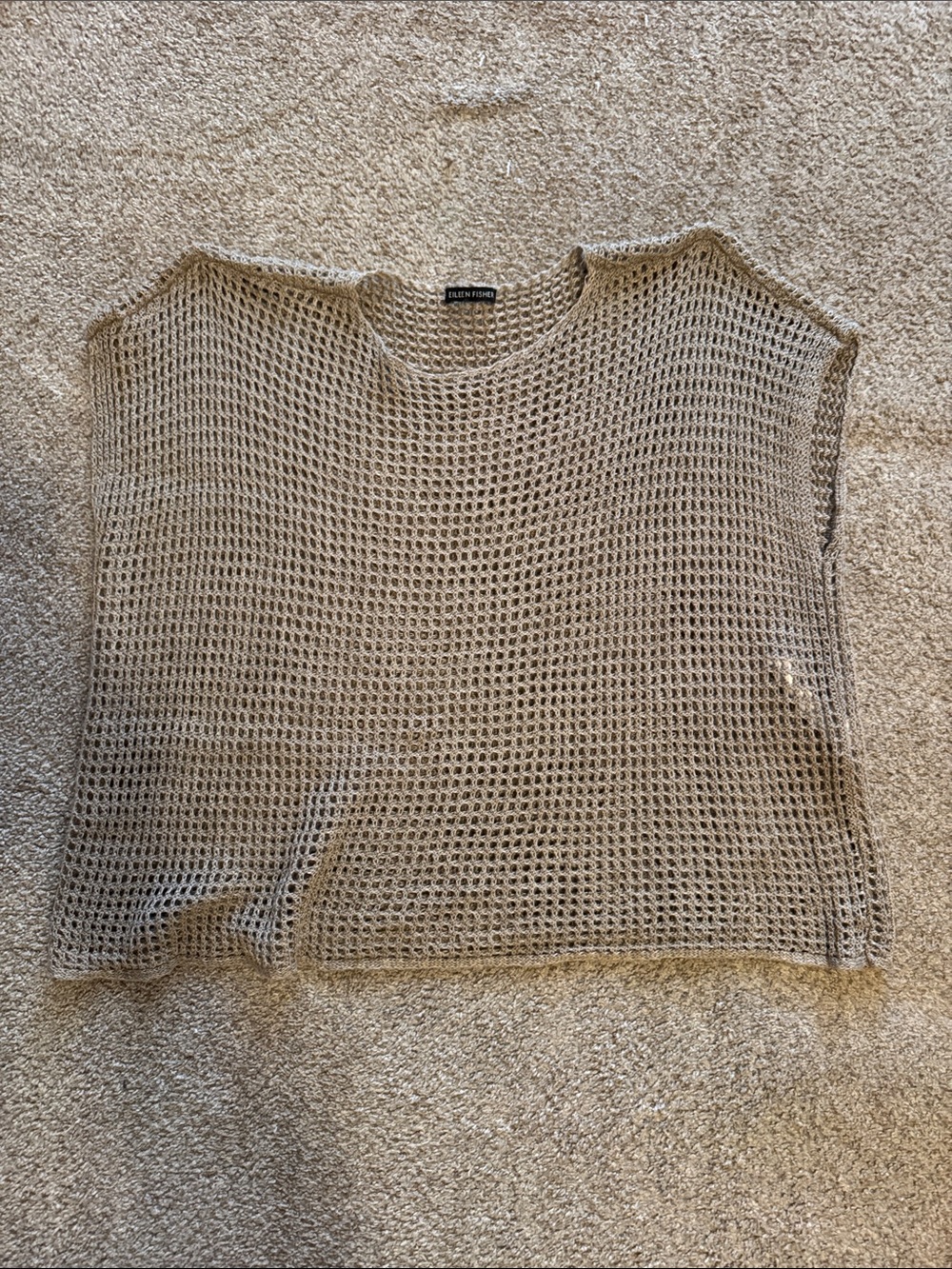 Eileen Fisher Taupe Open-Weave Crewneck Sweater - Picture 2 of 6